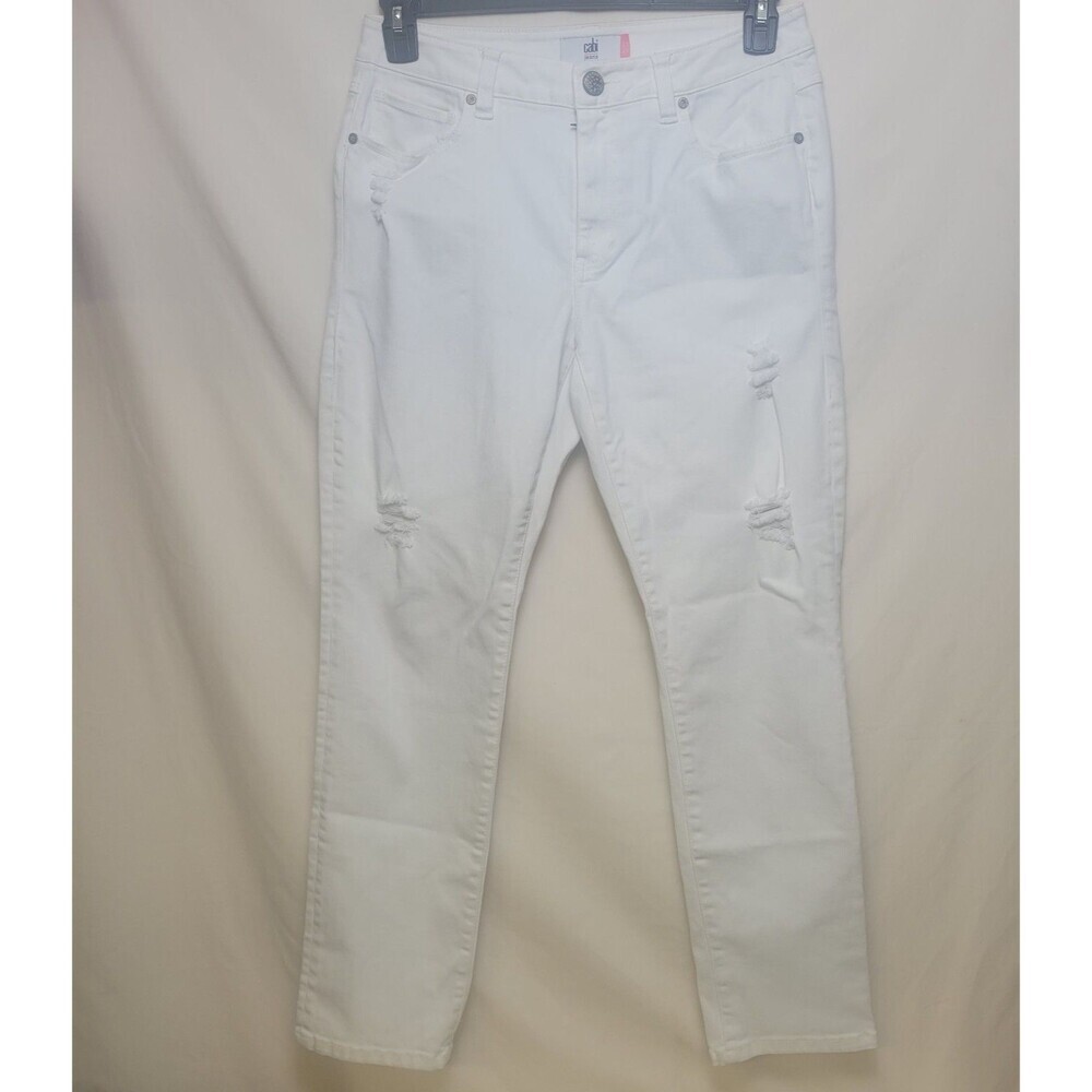 Cabi Size 8 Women's High Slim Jeans White Distressed Mid Rise